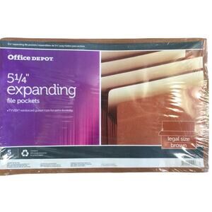 Office Depot Expanding File Folders Legal Size Brown 5.25" Expansion 5-Pack